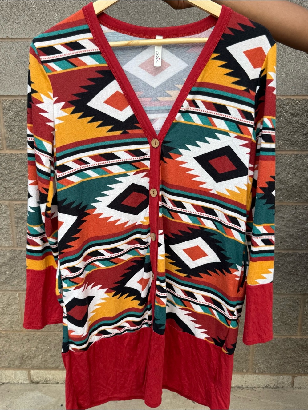 Women’s Red Aztec Tribal Print Cardigan Medium